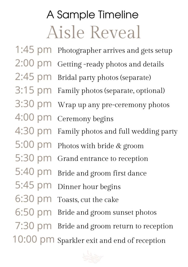 Boise Wedding Photographer Sample Timeline aisle reveal